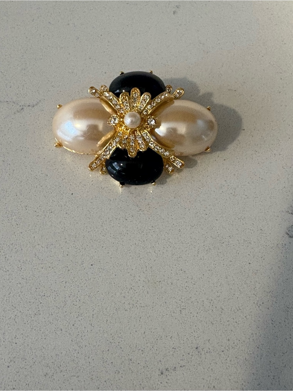 Joan Rivers Gold Pearl & Black Stone Floral Brooch